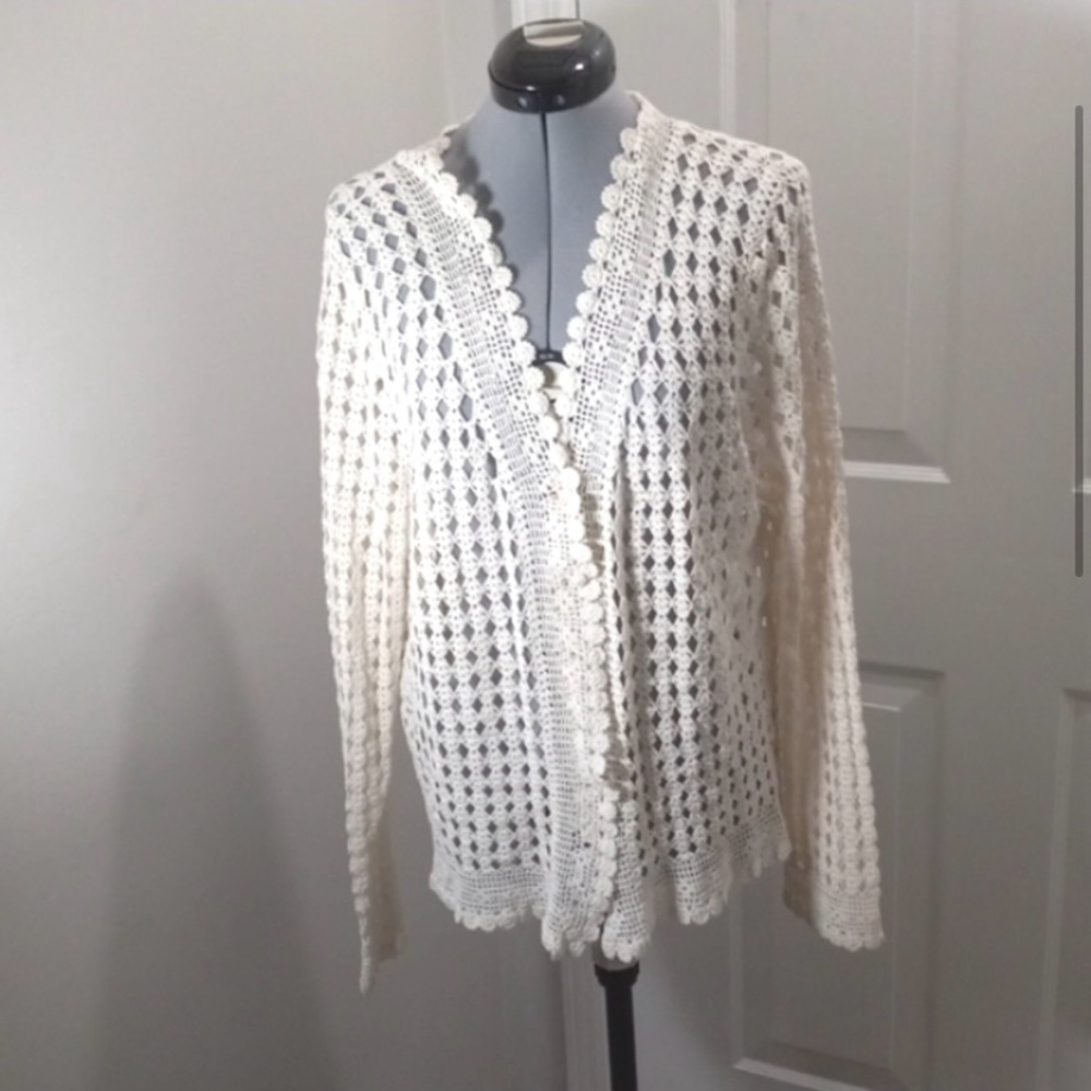 Vintage Y2K Ralph Lauren ivory crochet cardigan XL